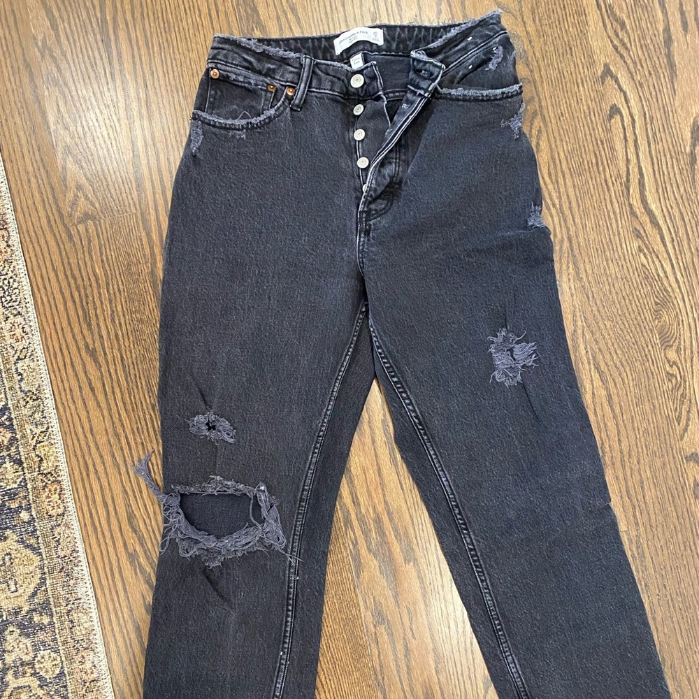 Abercrombie & Fitch Black Distressed Dad High Rise Jeans Curve Love